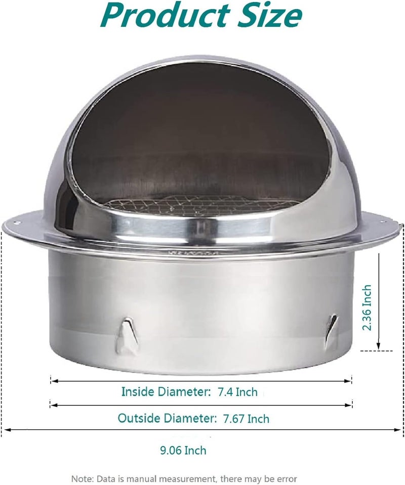 Allvent 8 Inch Wall Vent Cover Stainless Steel Round Exhaust Grille Ventilation Outlet Wall Air Vent Dryer Hood External Extractor - Image 2